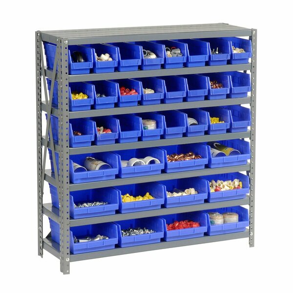 Global Industrial Steel Shelving with Total 36 4inH Plastic Shelf Bins Blue, 36x18x39-7 Shelves 603436BL